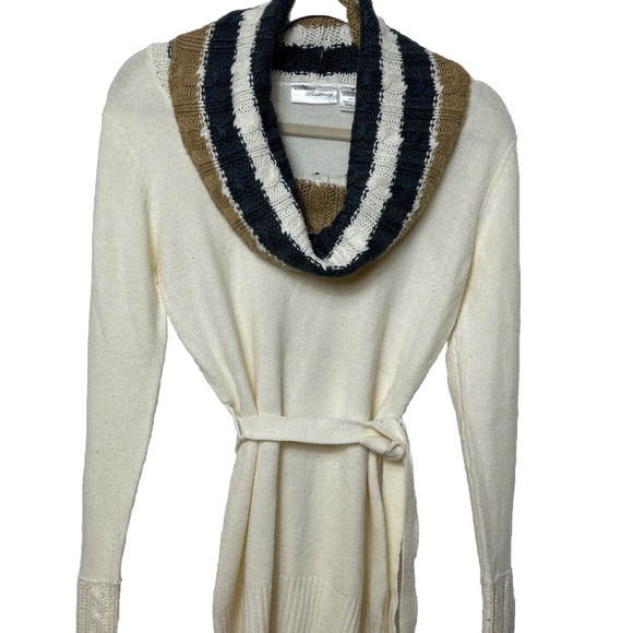 Allison Brittney Woman’s Size Small Cream Color Cowl Neck Long Sweater Tie Waist - Picture 1 of 8